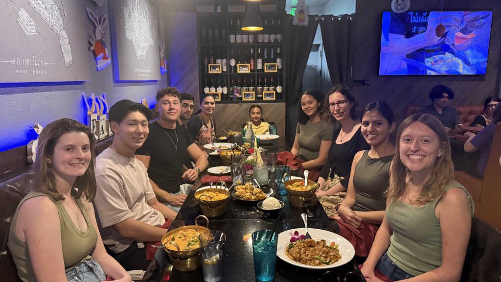 McCall lab at dinner to celebrate Kayla's master's defense